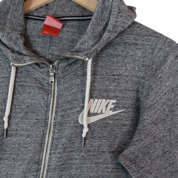 Nike Womens Gray Zip Hoodie Size L Full Zip Fleece Sweatshirt White Swoosh Logo - Picture 6 of 7